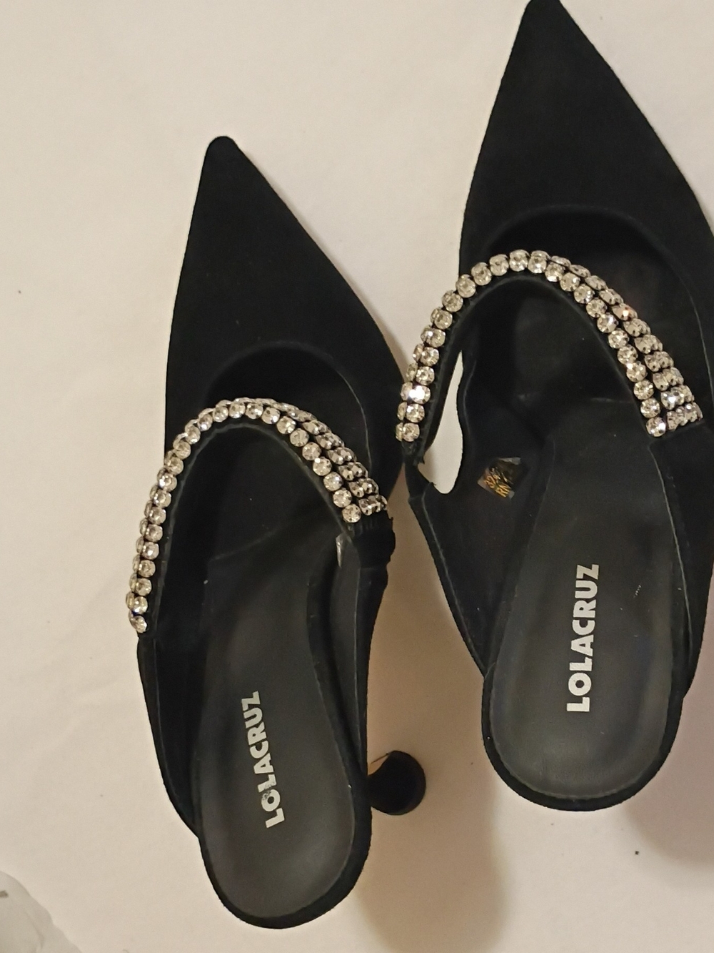 Black Pointed Crystal-Trim Mules